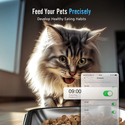 5L/20 Cups Automatic Cat Feeder with 5G Wifi & APP Control, PFD-002 PRO Double Bowl Cat Food Dispenser with 1 Desiccant Bag, Timed Automatic Pet Feeder for 2 Cats/2 Small Dogs - Black