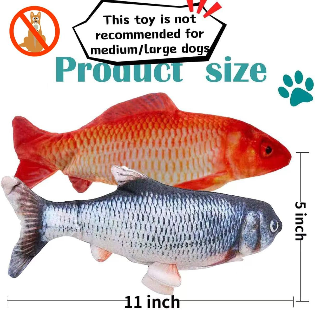 Flopping Fish Cat Toy 11",Electric Moving Cat Toy, Cat Toys for Indoor Cats, Floppy Cat Kicker Fish Toy, Vibrating Catnip Toy,Different Fish for Choice & Fun Toy for Cat Exercise
