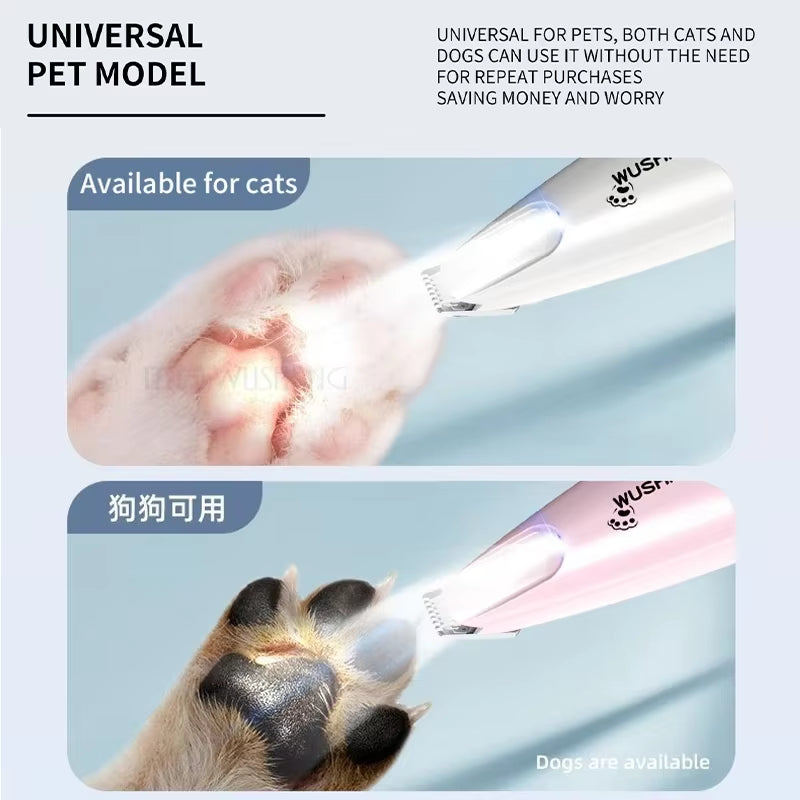 Pet Dog Electric Groomer Trimmer with LED Light Waterproof Pet Foot Hair Trimmer Low Noise Cat Dog Face Foot Ear Hip Paw Shaver