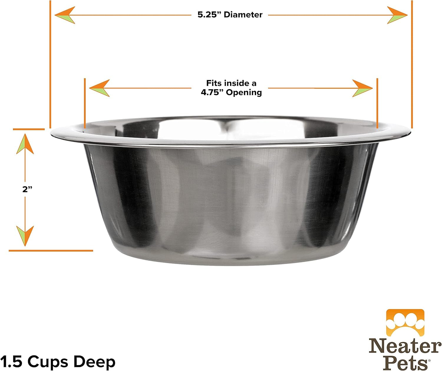 1.5 Cup (12 Oz.) Stainless Steel Dog Bowls, 1 Single Neater Feeder Replacement Bowl (Cat/Small Models), Dog Food Bowl or Water Bowls, Dishwasher Safe Metal Dish for Cats & Small Dogs