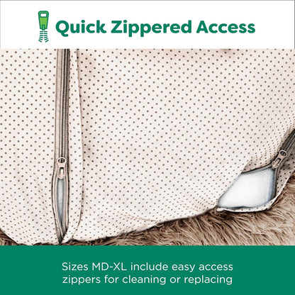 36" round Calming Donut Dog Bed for Large/Medium Dogs, Refillable W/ Removable Washable Cover, for Dogs up to 75 Lbs - Shaggy Plush Long Faux Fur Donut Bed - Taupe, Large