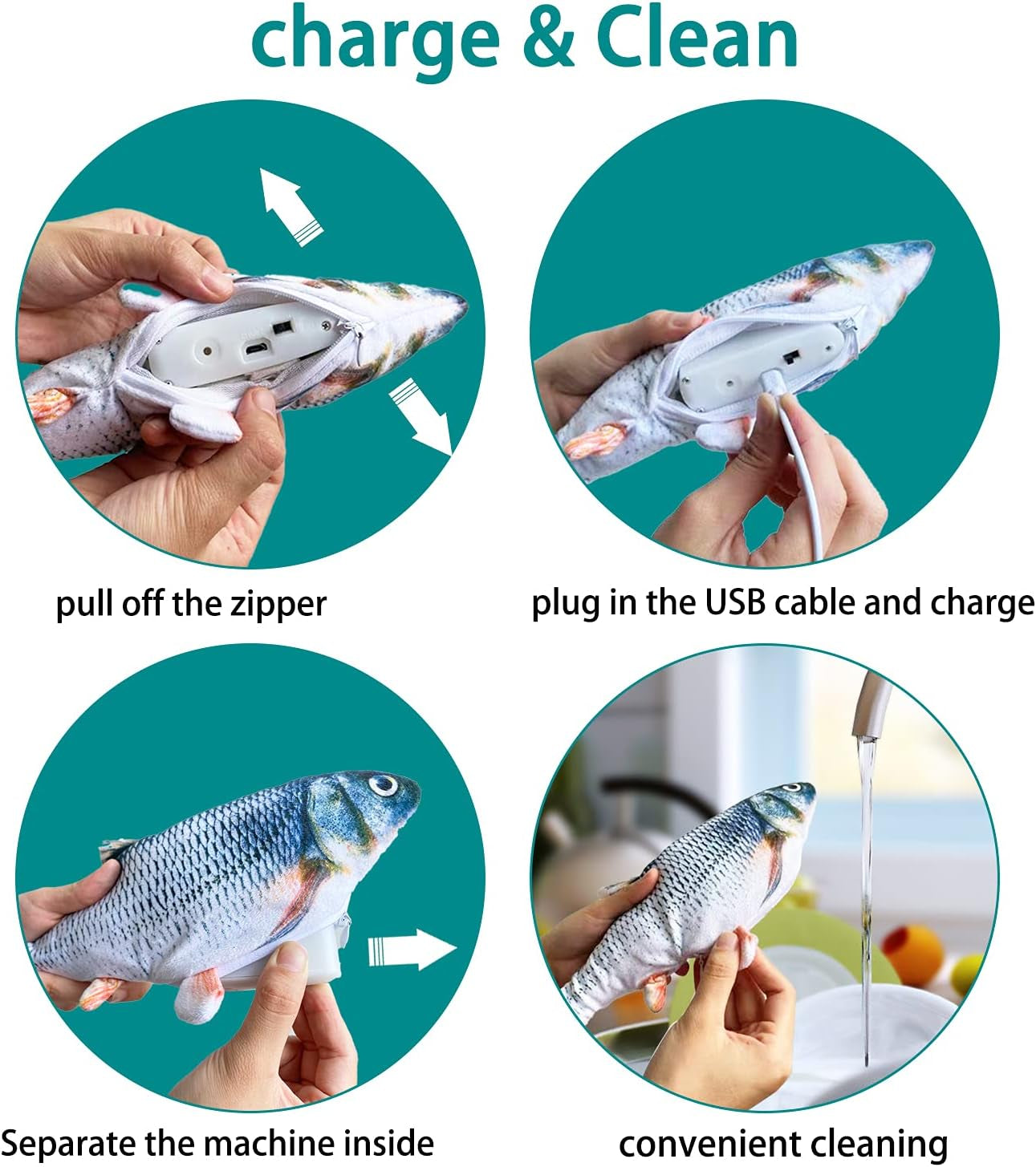 Flopping Fish Cat Toy 11",Electric Moving Cat Toy, Cat Toys for Indoor Cats, Floppy Cat Kicker Fish Toy, Vibrating Catnip Toy,Different Fish for Choice & Fun Toy for Cat Exercise