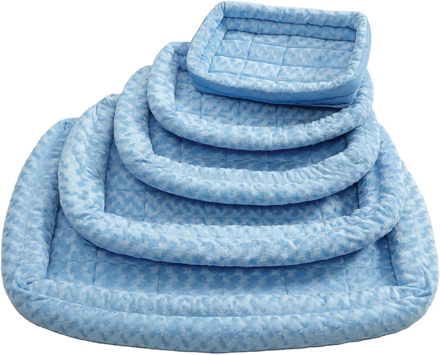 Medium Quiettime Double Bolster Pet Bed, Blue Plush 30-Inch Crate Mat with Stacked Bolsters, Machine Washable, Secure Fit with Elastic Straps