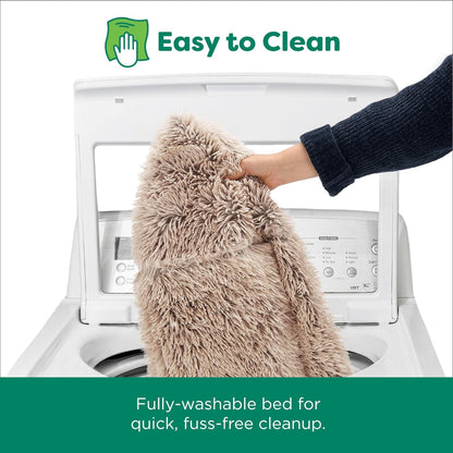 36" round Calming Donut Dog Bed for Large/Medium Dogs, Refillable W/ Removable Washable Cover, for Dogs up to 75 Lbs - Shaggy Plush Long Faux Fur Donut Bed - Taupe, Large