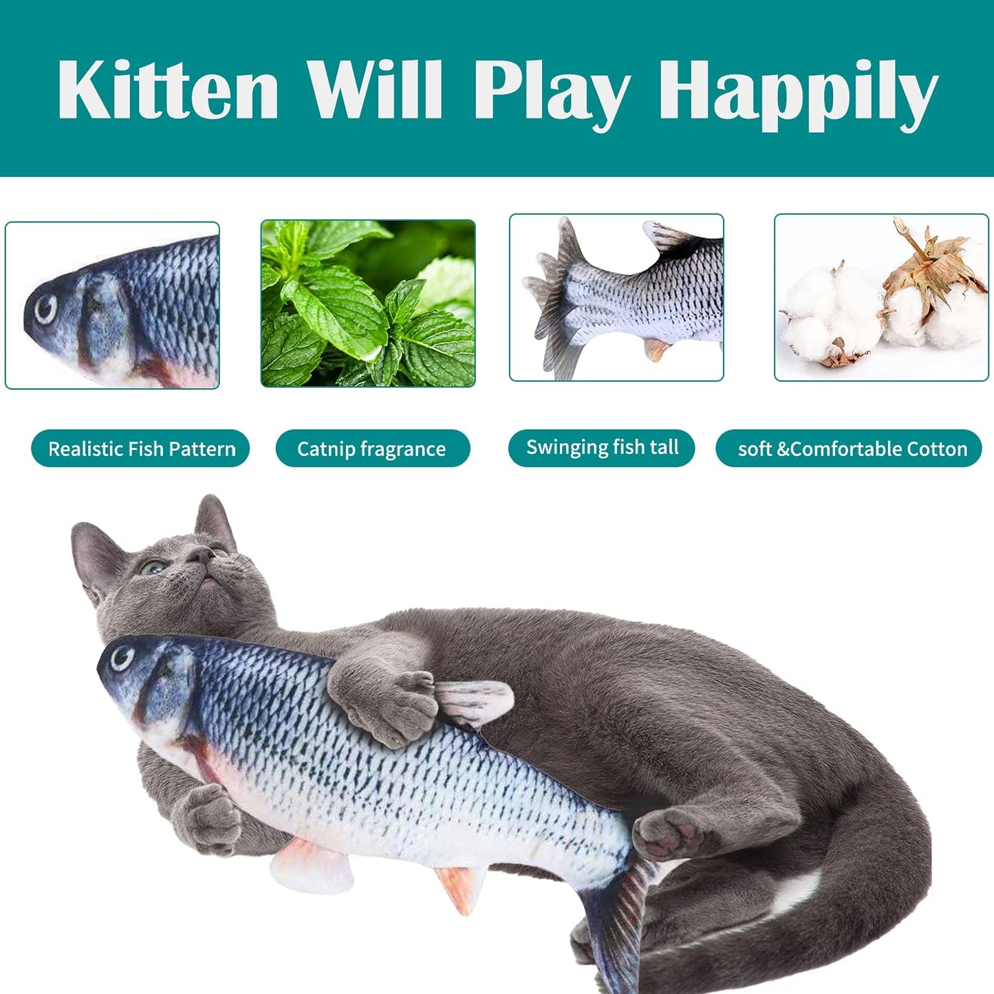 Flopping Fish Cat Toy 11",Electric Moving Cat Toy, Cat Toys for Indoor Cats, Floppy Cat Kicker Fish Toy, Vibrating Catnip Toy,Different Fish for Choice & Fun Toy for Cat Exercise