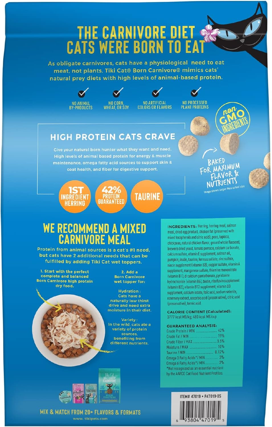 Tiki Cat Born Carnivore High Protein Dry Cat Food, Herring & Salmon Meal, 11.1 Lbs. Bag
