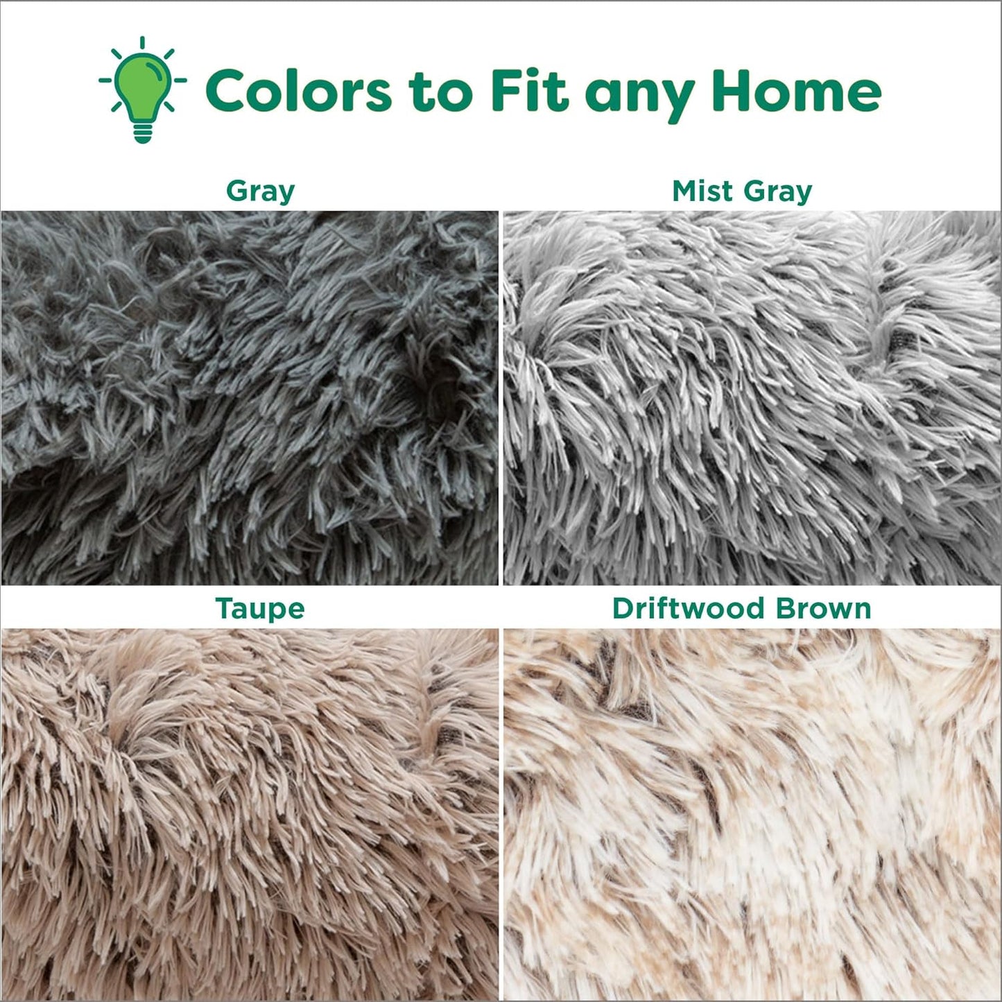 36" round Calming Donut Dog Bed for Large/Medium Dogs, Refillable W/ Removable Washable Cover, for Dogs up to 75 Lbs - Shaggy Plush Long Faux Fur Donut Bed - Taupe, Large