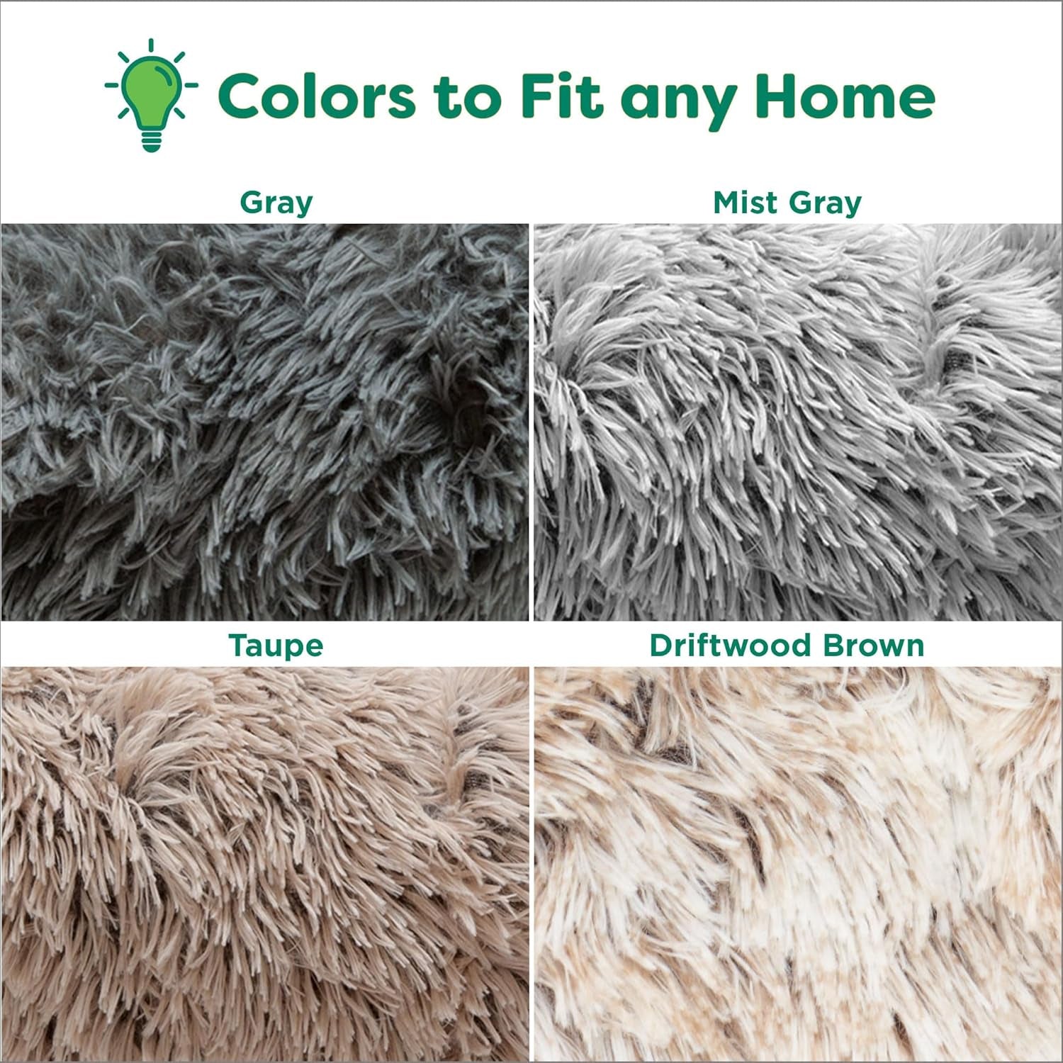 36" round Calming Donut Dog Bed for Large/Medium Dogs, Refillable W/ Removable Washable Cover, for Dogs up to 75 Lbs - Shaggy Plush Long Faux Fur Donut Bed - Taupe, Large