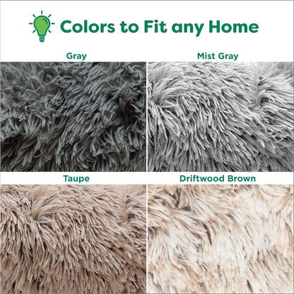 36" round Calming Donut Dog Bed for Large/Medium Dogs, Refillable W/ Removable Washable Cover, for Dogs up to 75 Lbs - Shaggy Plush Long Faux Fur Donut Bed - Taupe, Large